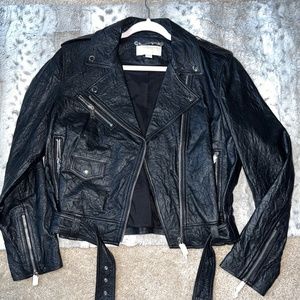 CRINKLED LEATHER MOTO JACKET